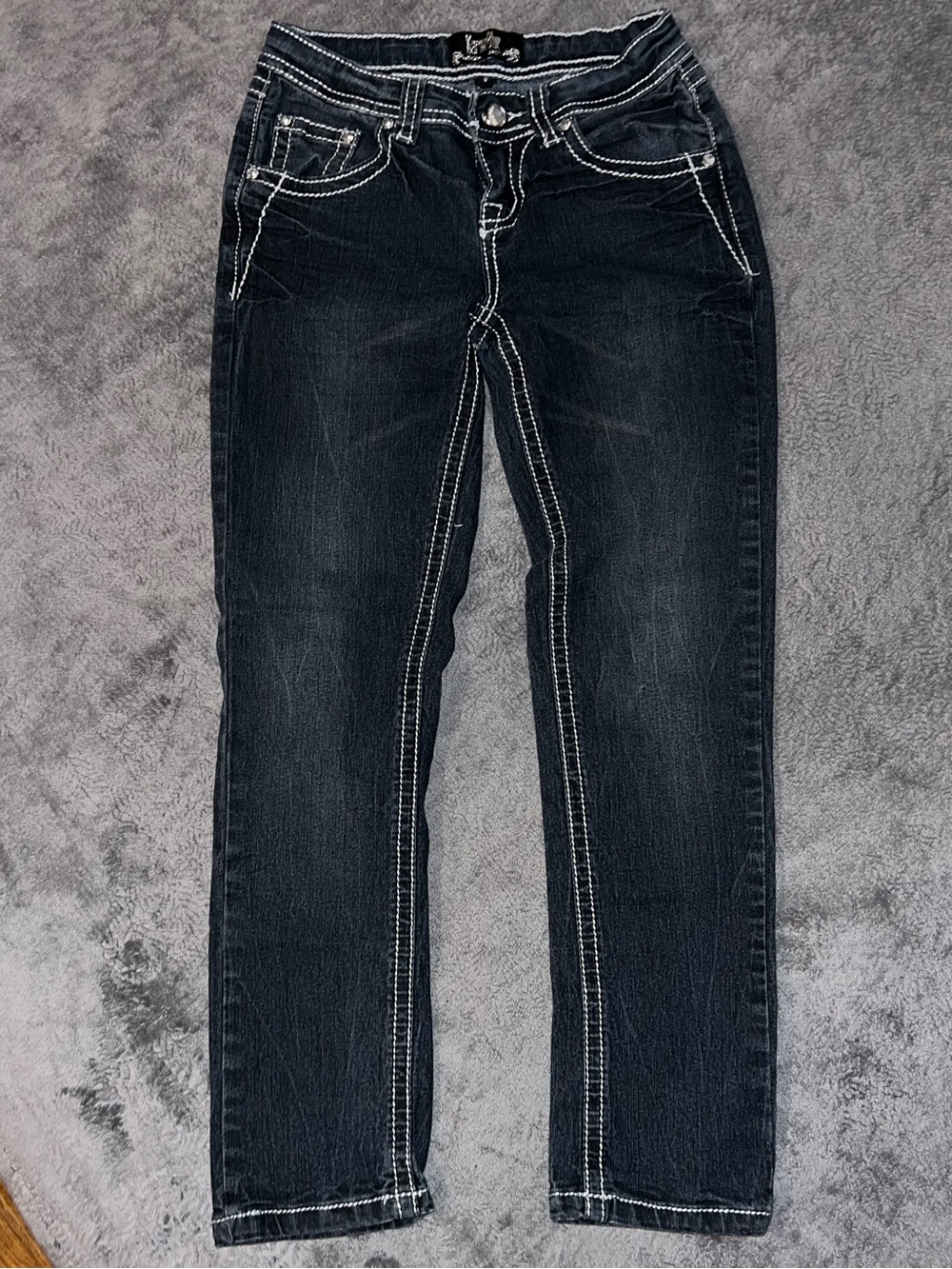 Karma Blue Girl’s Dark Wash Jeans with White Contrast Stitching